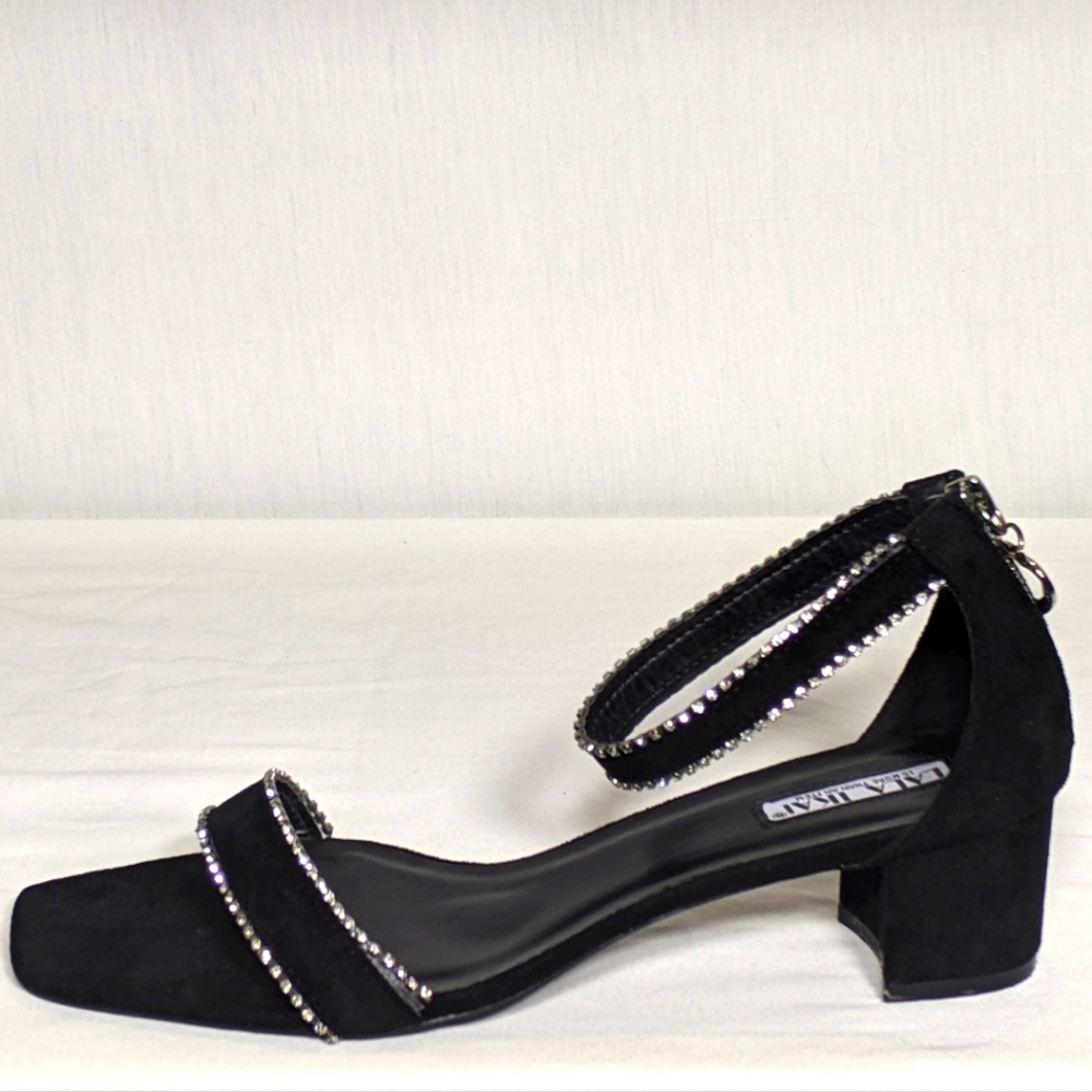 NEW Lala Ikai Womens Ankle Strap Heel Sandal Gemstone Square Low block Sz 10.5